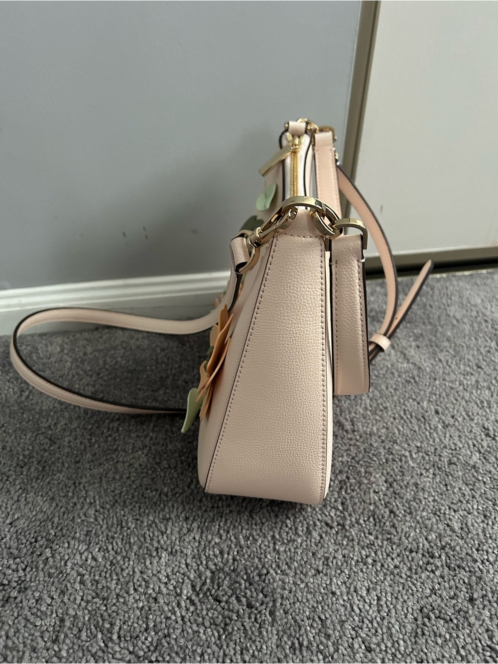 kate spade Pale Pink Floral Appliqué Leather Shoulder Bag(NEW no tags) - Picture 5 of 7